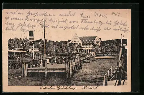 AK Glücksburg a. d. Ostsee, Dampfer vor dem Kurhotel