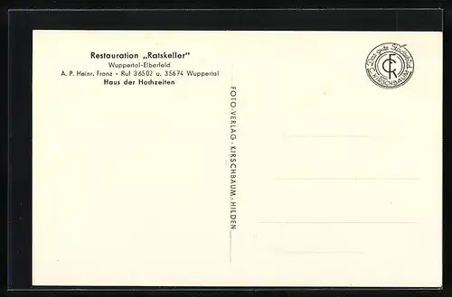 AK Wuppertal-Elberfeld, Restaurant Ratskeller, Blick ins Weinzimmer