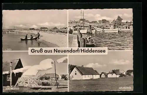 AK Neuendorf, Strand, Fischerhäuser, Hafen, Grosse Wäsche