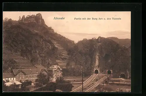AK Altenahr, Partie mit der Burg Are und den Tunnels