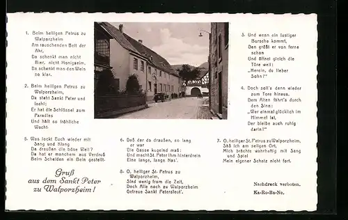 AK Walporzheim, Strassenmotiv mit Gasthaus Sankt Peter und Lied Beim heiligen Petrus...