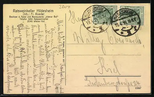 AK Hildesheim, Gasthof Ratsweinkeller von Fr. Roeder