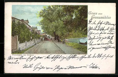 Lithographie Gremsmühlen, Promenade am Dieksee