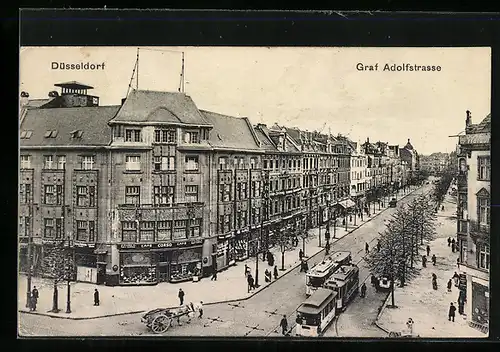 AK Düsseldorf, Graf Adolfstrasse mit Strassenbahn