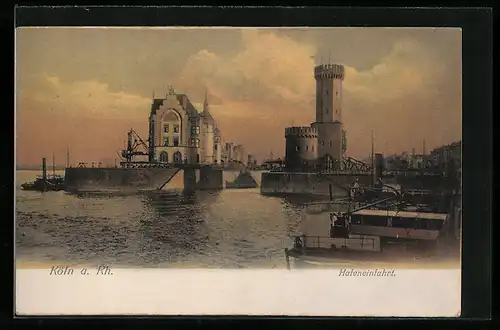 AK Köln a. Rh., Abendstimmung an der Hafeneinfahrt