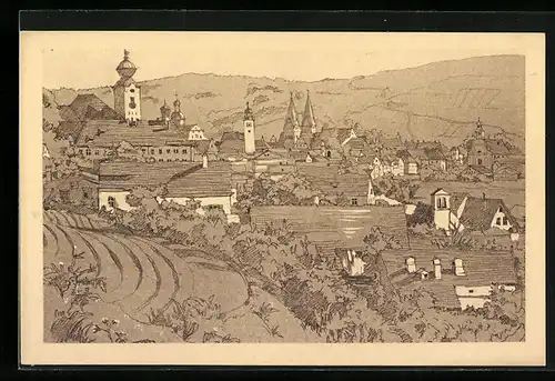 Künstler-AK Eichstätt, Ortsansicht von Nordwest