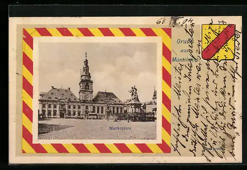 AK Mannheim, Marktplatz mit Rathaus, Wappen