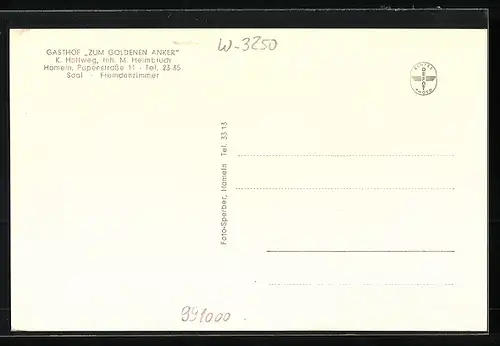 AK Hameln / Weser, Gasthof Zum goldenen Anker, Aussen- und Innenansichten, Totalansicht