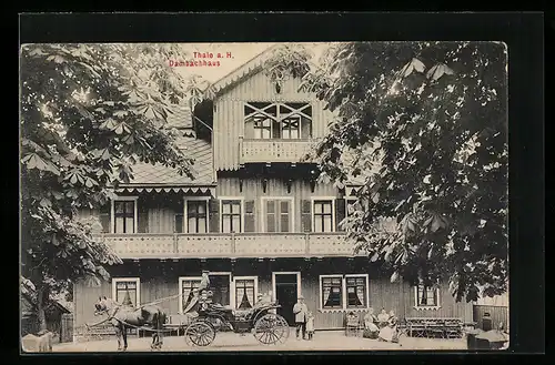 AK Thale a. H., Das Gasthaus Dambachhaus mit Pferdekutsche