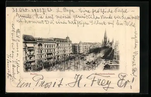 AK Berlin-Charlottenburg, Der Kurfürstendamm aus der Vogelschau