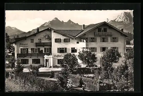 AK Krün, Gasthaus Schöttlkarspitze mit Arnspitzen