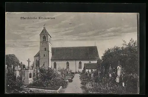 AK Kirchzarten, Die Pfarrkirche mit Friedhof