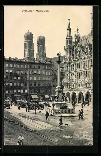 AK München, Marienplatz, Dreifaltigkeitssäule