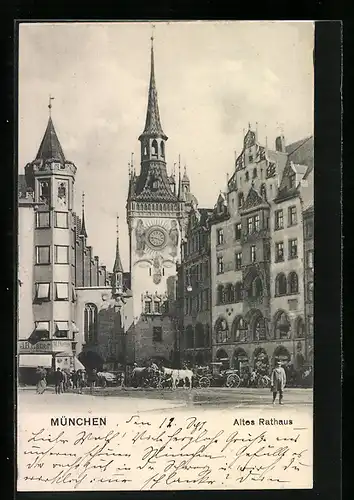AK München, Strassenleben am alten Rathaus
