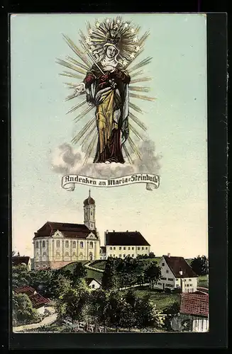 AK Maria-Steinbach, Ortsansicht mit Kirche, Madonna