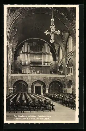 AK Bad Homburg, Erlöserkirche, Innenansicht mit Blick auf die Orgel