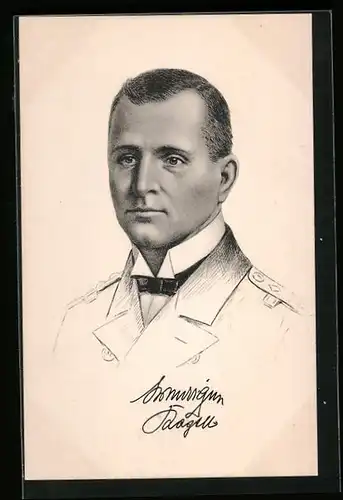Künstler-AK Portrait von U-Boot-Kapitänleutnant Otto Weddigen