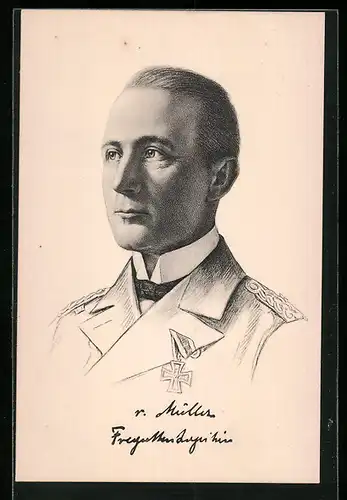 Künstler-AK Fregattenkapitän von Müller, Kommandeur der Emden