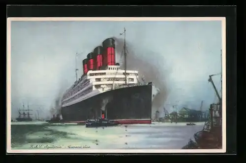 AK Passagierschiff RMS Aquitania der Cunard Line in der Bugansicht