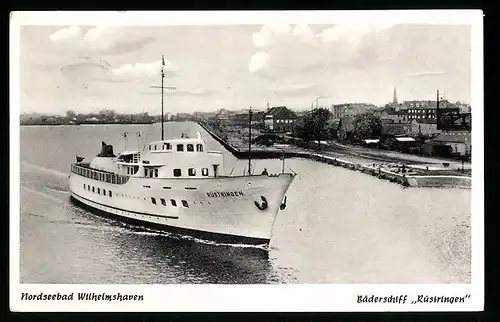 AK Wilhelmshaven, Bäderschiff Rüstringen an der Uferpromenade