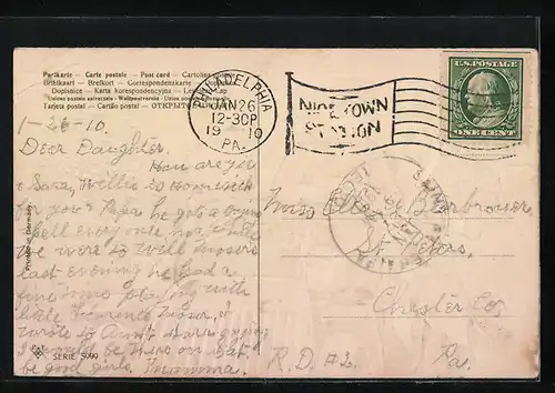 Präge-Lithographie Gänseverkäuferin verkauft an Autofahrer