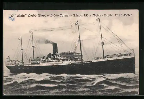Künstler-AK Passagierschiff Main des Nordd. Lloyd auf Steuerbord
