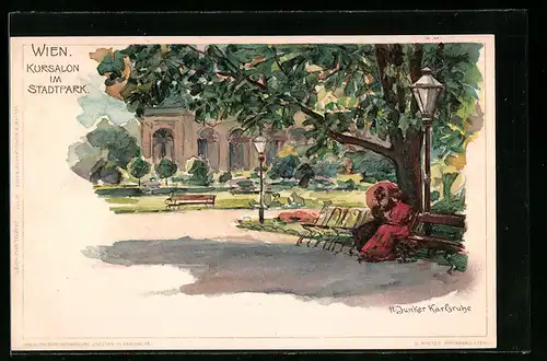 Künstler-AK H. Junker: Wien, Kursalon im Stadtpark mit zwei Frauen