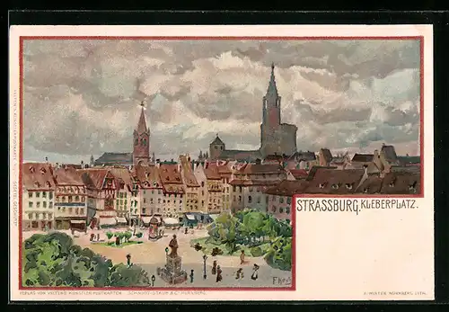 Künstler-AK Franz Xaver Hoch: Strassbrug, Kleberplatz mit Denkmal