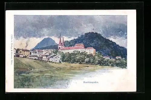 Künstler-AK Berchtesgaden, Ortspartie