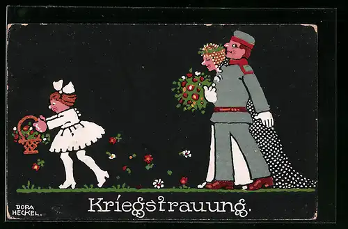 Künstler-AK Dora Heckel: Soldat mit seiner Braut bei der Hochzeit