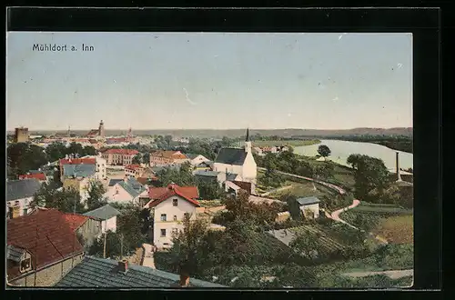 AK Mühldorf a. Inn, Ortsansicht mit Kirche