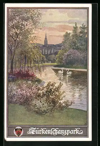 AK Deutscher Schulverein Nr.402: der Türkenschanzpark, Schwäne