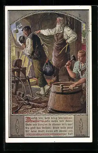 Künstler-AK Franz Kuderna: Deutscher Schulverein Nr. 803: Mann wird der Fassbinderei verwiesen