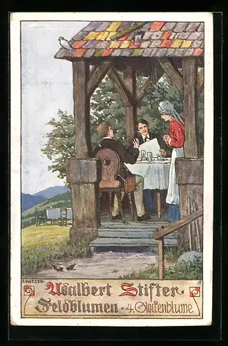 Künstler-AK Ernst Kutzer: Adalbert Stifter, Feldblumen, Am gedeckten Tisch