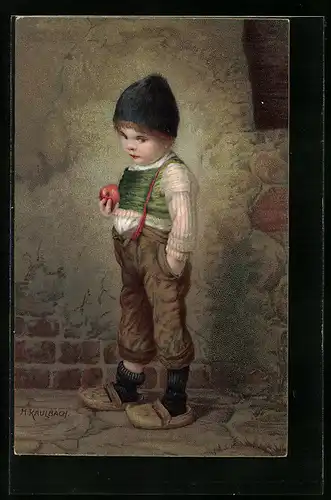 Künstler-AK Hermann Kaulbach: Ruppsack, Junge mit einem Apfel