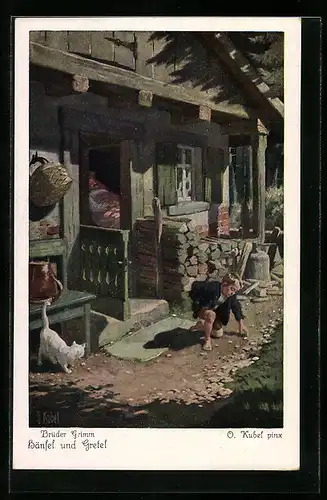 Künstler-AK Otto Kubel: Szene aus dem Märchen Hänsel und Gretel, Hänsel sammelt Kiesel