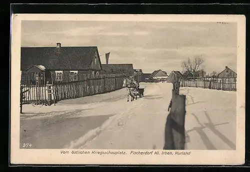 AK Kleinirben, Pferdeschlitten im winterlichen Fischerdorf