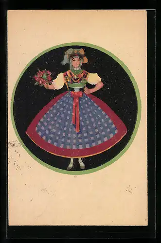 Künstler-AK St. Bender: Frau mit Blumen in Tracht