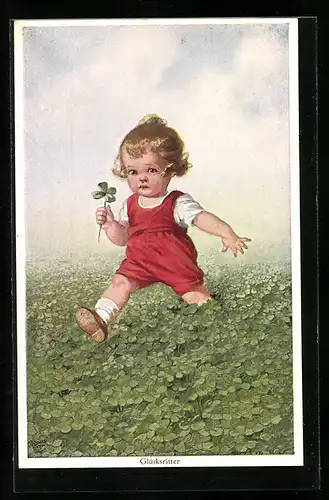 Künstler-AK Wally Fialkowska: Glücksritter mit Glücksklee