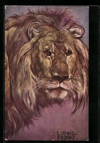Künstler-AK Ludwig Fromme: Männlicher Löwe mit prächtiger Mähne