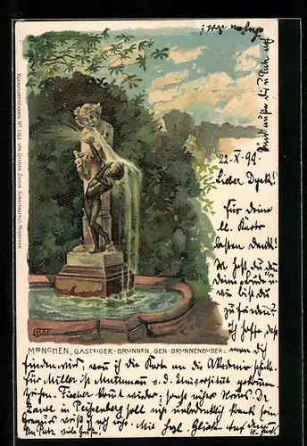 Künstler-AK Gottfried Graf: München, Gasteiger-Brunnen, genannt Brunnenbuberl