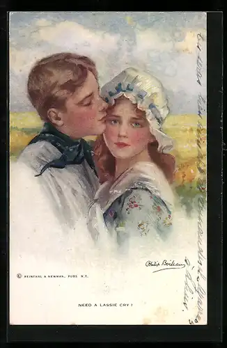 Künstler-AK Philip Boileau: Junger Mann küsst seiner Geliebten auf die Stirn