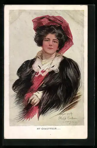 Künstler-AK Philip Boileau: Porträt Dame mit Hut