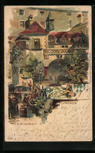 Künstler-AK Theodor Guggenberger: München, Gasthaus Hofbräuhaus, Hof