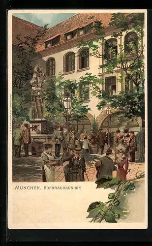 Lithographie Münchner Hofbräuhaushof