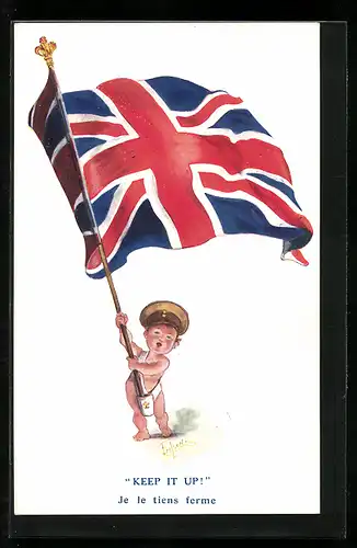 Künstler-AK T. Gilson: Keep it up! Kleiner Junge mit britischer Flagge