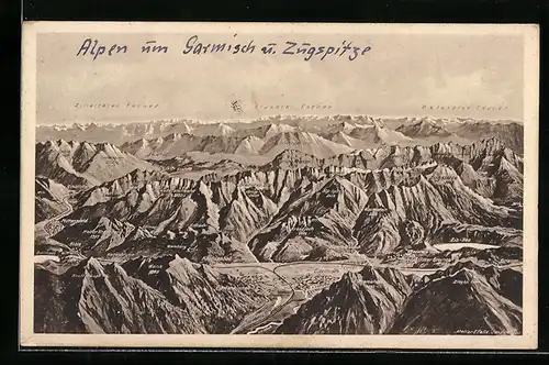 Künstler-AK Eugen Felle: Alpen um Garmisch und Zugspitze
