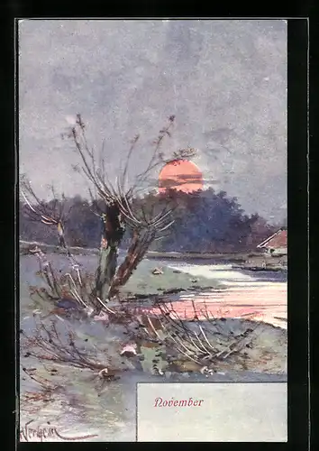 Künstler-AK Brüder Kohn (B.K.W.I) Nr. 724-11: Sonnenuntergang am Fluss