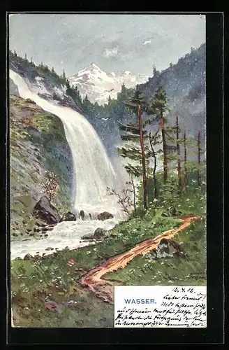 AK Allegorie Wasser, Wasserfall in den Bergen