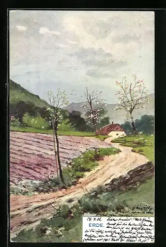 AK Allegorie Erde, Feld und blühende Bäume